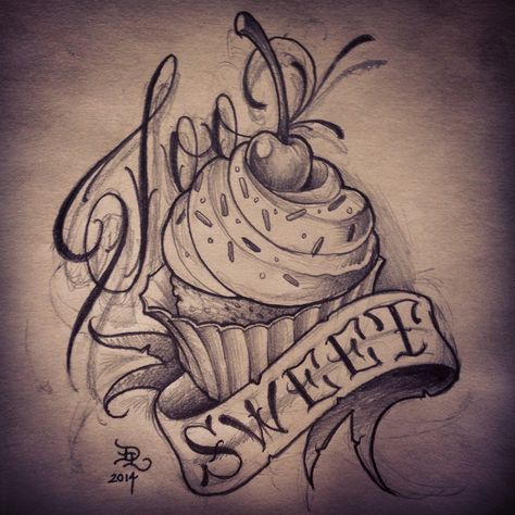 Cupcake Tattoo Designs, Baking Tattoo, Cupcake Tattoo, Candy Tattoo, Cupcake Tattoos, Food Tattoos, Tattoo Stencil Outline, Tattoo Desings, Tattoo Design Book