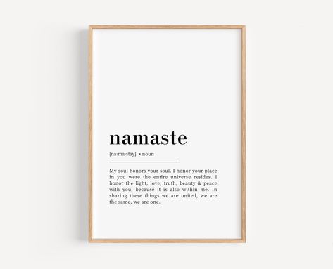 Namaste Definition, Namaste Sign, Yoga Wall Decor, Yoga Poster, Yoga Wall, Free Yoga, Meditation Room, Trendy Wall Art, Printing Companies