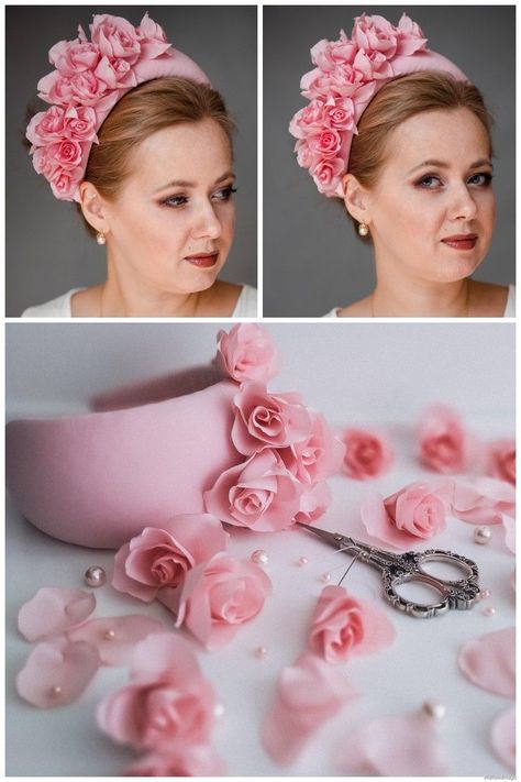 Best 11 Headband for special events by TailoredMagic, SALE. ✤ Blush pink flower halo crown made from pale pink fabric with in tone flowers – SkillOfKing.Com Kate Middleton Stil, Headband Halo, Fascinator Hats Diy, Halo Headpiece, Headpiece Diy, Pink Fascinator, Halo Crown, Halo Headband, Flower Halo