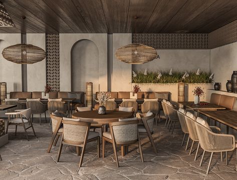 La Terra Restaurant :: Behance Terra Restaurant, Minimal Restaurant, Wabi Sabi Restaurant, Cafe Floor Plan, Bistro Design, Restaurant Design Inspiration, Modern Restaurant Design, Wabi Sabi Interior, Spanish Restaurant