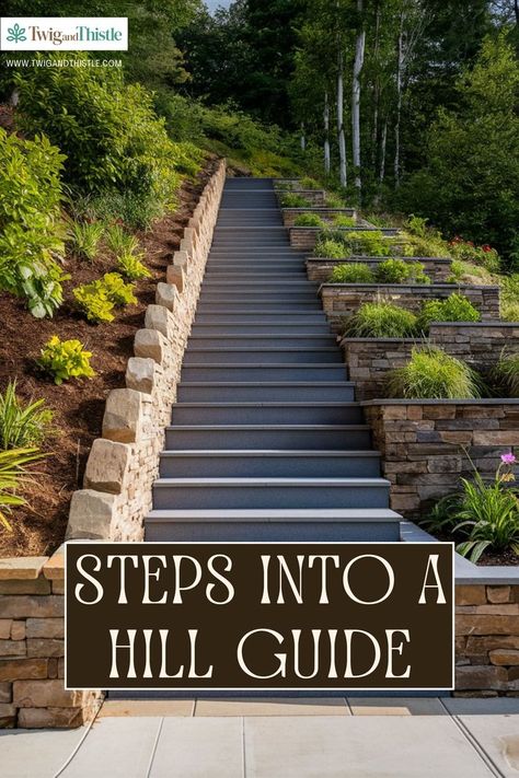 Create stunning steps into a hill with these easy DIY ideas. Perfect for adding charm and functionality to your landscape. #GardenSteps #DIYProjects #OutdoorLiving #HomeImprovement #LandscapeDesign Railroad Tie Steps, Landscape Steps, How To Build Steps, Garden Steps, Shed Roof, Outdoor Camping, Outdoor Space, Landscape Design, Outdoor Living