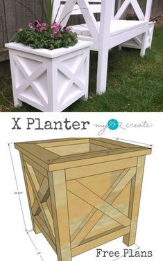 Super cute planter box with X detail. free plans Diy Wood Planter Box, Diy Wood Planters, Pallet Planter Box, Planter Box Plans, Diy Planter Box, Wooden Planter Boxes, Picture Tutorial, Wood Planter Box, Woodworking Furniture Plans