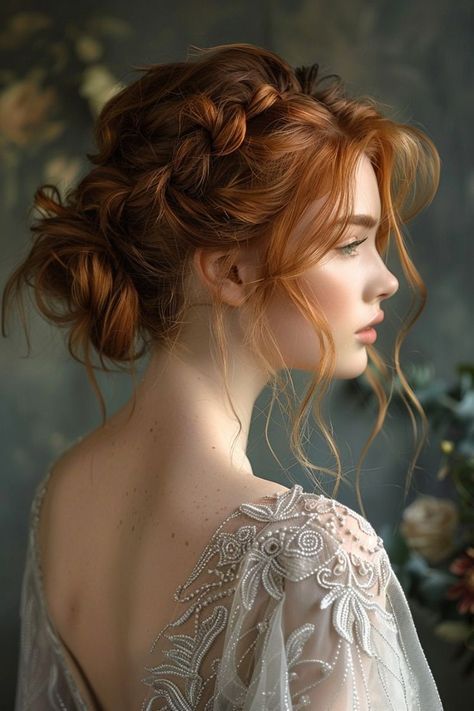 Greek Roman Hairstyles, Fairy Kissed Hair, Red Head Updo, Ginger Wedding Hair, Elvish Hair, Red Hair Princess, Dutch Braid Updo, Loose Side Braids, Stylish Updos