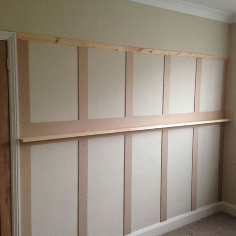 Panelling To Picture Rail, Picture Rail And Panelling, Picture Rail Panelling, Panelled Walls With Picture Rail, Panelling With Picture Rail, Panelling Inspiration, Picture Rail Bedroom, Ikea Picture Shelves, Wall Behind Bed