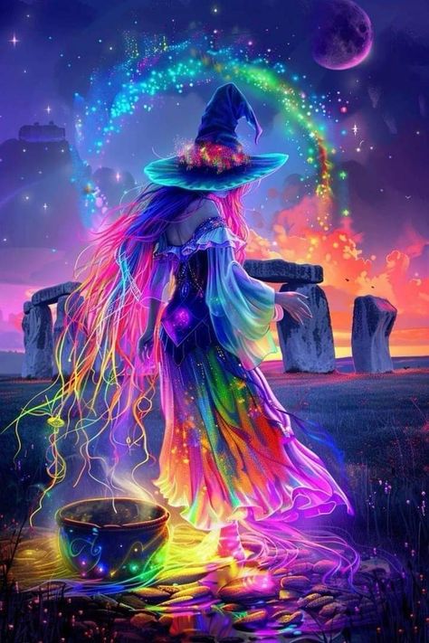 Magical Wallpaper, Rainbow Witch, Halloween Imagem, Dream Witch, Wiccan Illustration, W.i.t.c.h Art, Vintage Witch Art, Witch Pictures, Cellphone Background