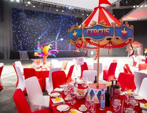 Circus Theme Big Top Table Centre - Eventologists Circus Theme Centerpieces, Circus Centerpieces, Circus Birthday Party Theme, Gala Decorations, Greatest Show On Earth, Circus Birthday Party, Event Stand, Circus Birthday, Circus Theme