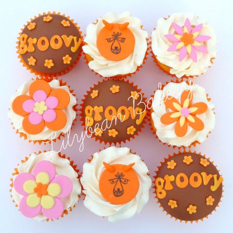 70s Themed Cupcakes, 2 Groovy Cupcakes, 70s Cupcakes Ideas, Groovy One Cupcakes, 70s Cupcakes, Groovy Cupcakes Ideas, Two Groovy Cupcakes, Hippie Cupcakes, Groovy Cupcakes