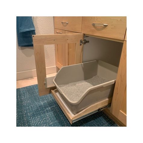 Cat Litter Box Under Laundry Sink, Small Laundry Room Cat Litter Box Ideas, Laundry Room Kitty Litter Ideas, Small Laundry Room With Cat Litter, Litterbox In Closet, Laundry Cat Room Ideas, Built In Kitty Litter Cabinet, Small Laundry Room Litter Box Ideas, Kitty Litter In Laundry Room