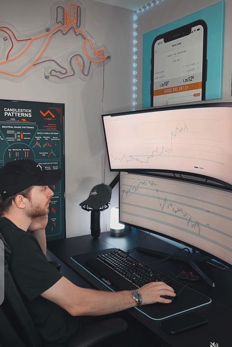 desktop / desktop setups / aesthetic desk setups / amazing desk setup / gaming desktops / gaming desktop setups / dream desk setup/ room ideas / ro om decorations Setup Room Ideas, Dream Desk Setup, Desk Setup Gaming, Successful Trader, Trading Desk, Business Vector Illustration, Dream Desk, Setup Gaming, Where To Invest