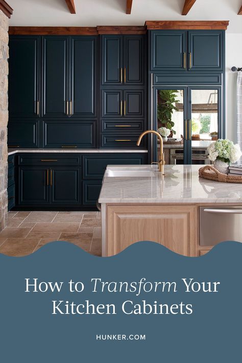 Nothing ruins the look of a kitchen more than outdated cabinets. Fortunately, with the right upgrades, you can revamp even the most old-fashioned of kitchen cabinets with minimal effort — and moolah. We reached out to a few of our interior designer friends for advice about easy ways to update kitchen cabinets, and here's what they had to share. #hunkerhome #cabinets #kitchencabinets #kitchencabinetreno #cabinetrenovation #kitchencabinetideas Transform Old Kitchen Cabinets, Making Old Cabinets Look Modern, Revamping Kitchen Cabinets, Updating Traditional Kitchen Cabinets, Upgrade Cabinets Diy, Restoring Old Cabinets Kitchens, Resurfaced Kitchen Cabinets, How To Update Kitchen Cabinets, Kitchen Cabinets Restaining