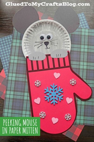 Hand Print Winter Crafts For Kids, Santa Mouse Craft, Mittens Crafts For Kids, Mitten Preschool Craft, January Art For Preschoolers, Winter Themed Crafts For Preschoolers, Mouse Crafts For Preschoolers, The Mitten Crafts Preschool, Winter Clothing Crafts For Toddlers