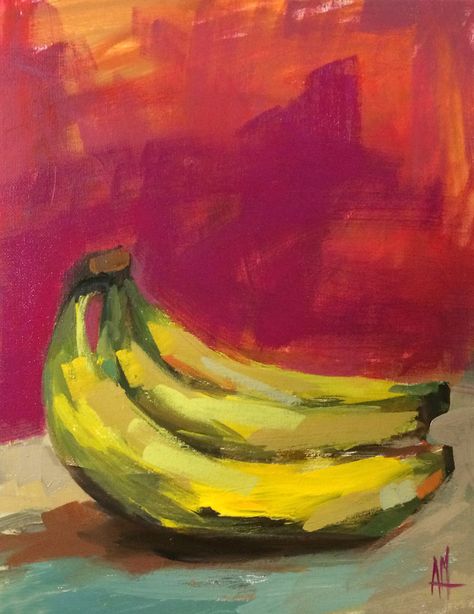 Bunch of Bananas Original Still Life Fruit Oil Painting by Angela Moulton 11 x 14 inch