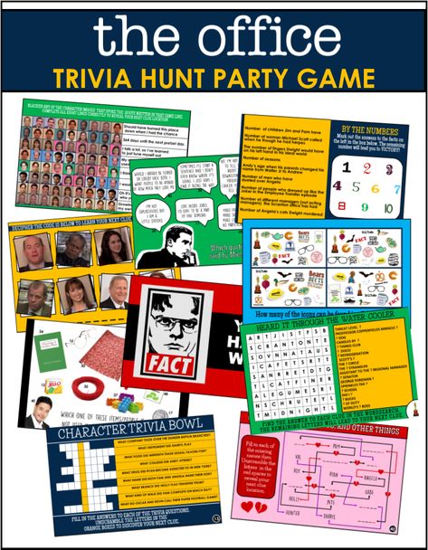 Our epic Office trivia treasure hunt game test your guest knowledge of the show with fun and creative clues. Instant Download for your theme party! The Office Themed Party Games, The Office Games, The Office Party Ideas, Mythical Party, The Office Trivia, Office Party Foods, Office Olympics, Office Themed Party, Husbands Birthday