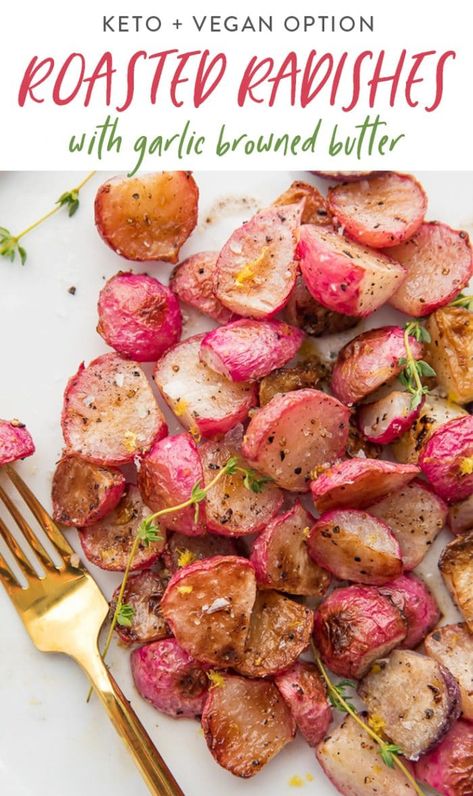 Roasted Radishes Recipe, Butter Garlic Sauce, Radishes Recipe, Healthy Chicken Stir Fry, Easy Veggie Side Dish, Low Carb Side Dish, Herb Vinaigrette, Low Carb Side, Ghee Recipe