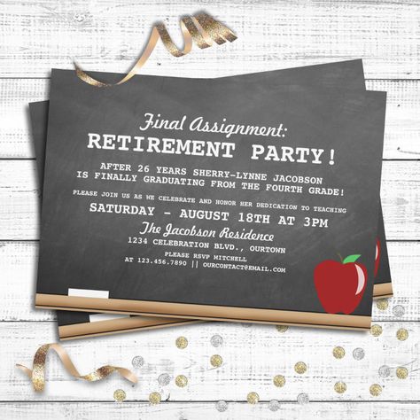 Teacher Retirement Party Invitation - Retirement Party gifts Retirement Invitation Card, Teacher Retirement Party, Principal Retirement, Retirement Funny, Retirement Party Themes, Teacher Retirement Parties, Retirement Party Invitation, Retirement Party Gifts, Retirement Invitations