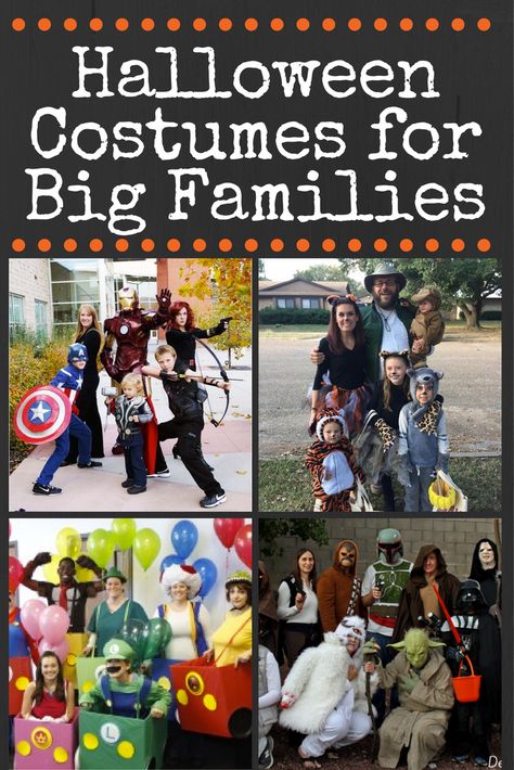 Do you love the idea of dressing your whole family up as an adorable themed group but struggle to find a group costume idea for your big crew? This post is the place for you! We have rounded up the best Halloween costumes for big families. #halloweencostumes #bestcostumes #costumesforbigfamilies #groupcostumes via @https://www.pinterest.com/thefishbowlfami/pins/ Christian Halloween Crafts, Halloween Costumes Family, Family Costumes For 3, Disney Family Costumes, Karneval Diy, Family Costumes Diy, Family Themed Halloween Costumes, Best Group Halloween Costumes, Christian Halloween