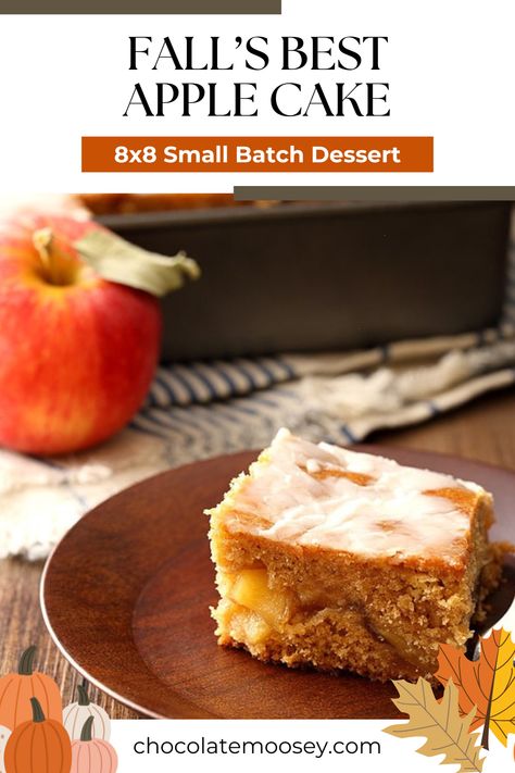 Enjoy Fall's Best Apple Cake as you embrace the flavors of the season! This delicious treat combines the warm, spiced goodness of an apple fritter cake with the convenience of a small batch recipe, making it perfect for sharing or indulging on your own. Packed with tender apples and topped with a sweet glaze, this small batch apple cake is a must-bake for any autumn occasion. Perfectly spiced and irresistibly moist, it's the ultimate comfort dessert for crisp fall days! Small Cake Recipes, Best Apple Cake, Apple Fritter Cake, Recipe Using Apples, Small Batch Cooking, Cooking And Baking Recipes, Homemade Apple Pie Filling, Peach Pie Filling, 8x8 Pan