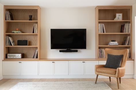 Media Unit Decor, Oak Shelving, Media Walls, Tv Built In, Custom Living Room, Built In Shelves Living Room, Living Room Built Ins, Living Room Wall Units, Living Room Tv Wall