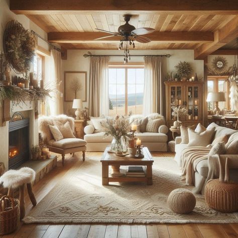 Comfy Warm Farmhouse Living Room Farmhouse Den Furniture, Country Traditional Living Room, Country Farmhouse Living Room Furniture, Country Cottage Living Room Vintage, Cottage Living Room Lighting Ideas, Farmhouse Antique Living Room, Dream Cottage Interior Living Room, Country Snug Room Ideas, Farmhouse Cabin Living Room