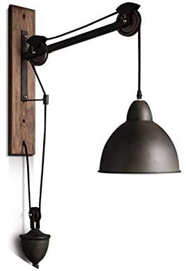 KY LEE Industrial Lift Pulley Wall Light Fixture 1 Light Wall Sconce Retro Iron Creative Personality Lift Lights Fixture Wooden Plate Mounted Wheel Lamp with Shade Black E26 Socket Bulb Not Included - - Amazon.com Pulley Wall Light, Cafe Lamp, Retro Mural, Wheel Lamp, Industrial Staircase, Luxury Wall Sconces, Bedside Wall Lights, Wall Light Fixture, Staircase Lighting