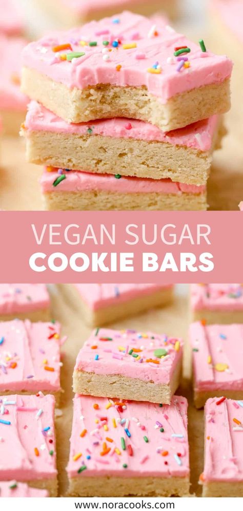 Vegan Sugar Cookie Bars Pink Buttercream Frosting, Pink Buttercream, Vegan Sugar Cookies, Yogurt Drink, Vegan Easter, Peanut Butter Banana Smoothie, Banana Peanut Butter, Vegan Baking Recipes, Vegan Cookies Recipes