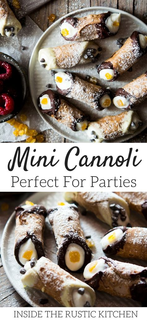 Mini cannoli, a super easy and fun Italian dessert or sweet treat to serve up when entertaining or at parties. Make this cannoli recipe in around 15 minutes and adapt it with your favourite chocolate and flavourings, use fun sprinkles or stick to the classic recipe. #cannoli #recipe #gameday #entertaining #party #food #dessert #easydessert #sweet #chocolate #Italian #Italianfood via @InsideTRK Mini Cannoli, Cannoli Recipe, Food Italian, Party Food Dessert, Italian Dessert, Italian Recipes Easy, Candied Orange Peel, Italian Desserts, Food Dessert