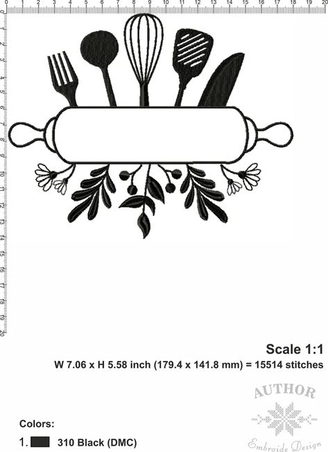 Kitchen Utensils Embroidery Design - 3 sizes included! Perfect for adding a touch of personality to your kitchen. #embroidery #kitchen . #Kitchen_Embroidery_Patterns #Kitchen_Embroidery_Designs_Free_Pattern #Baking_Embroidery_Designs #Apron_Embroidery_Designs Kitchen Embroidery Designs Free Pattern, Baking Embroidery Designs, Apron Embroidery Designs, Kitchen Doodle Art, Cooking Embroidery, Kitchen Embroidery Designs, Kitchen Embroidery, Embroidery Kitchen, Apron Design