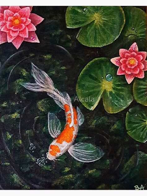 "Koi Pond" Canvas Print by BethAlcala | Redbubble Pond Drawing, Karp Koi, Koi Painting, Koi Fish Drawing, Pond Painting, Ikan Koi, Koi Art, Carpe Koi, Fish Drawings