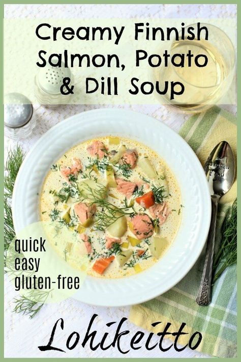 Finnish Soup, Cubed Salmon, Salmon Potatoes, Finland Food, Salmon Soup, Finnish Recipes, Salmon Potato, Ethiopian Food, Creamed Potatoes