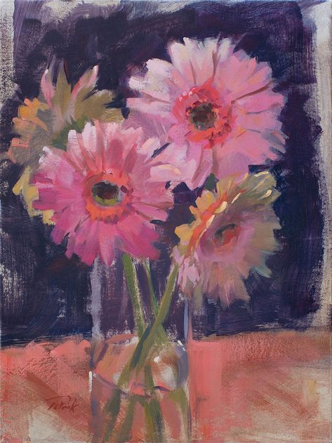 Gerber Daisy Drawing, Gerbera Painting, Gerbera Flower Painting, Gerbera Daisy Painting, Gerbera Daisy Painting Acrylics, Gerbera Daisy Aesthetic, Painting Gerber Daisies, Gerber Daisy Watercolor, Pink Daisy Painting