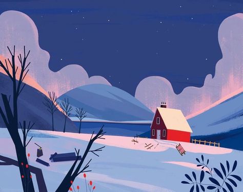 Paula Blumen Flat Illustration Landscape, Winter Landscape Illustration, Posca Art, Winter Illustration, Drawing Games, Landscape Illustration, Animation Background, Environment Design, Environment Concept Art