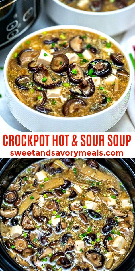 Hot Sour Soup, Asian Soup Recipes, Vegetarian Italian, Crockpot Dinners, Homemade Soup Recipe, Food Vegetarian, Savory Meals, Soup Easy, Hot And Sour Soup