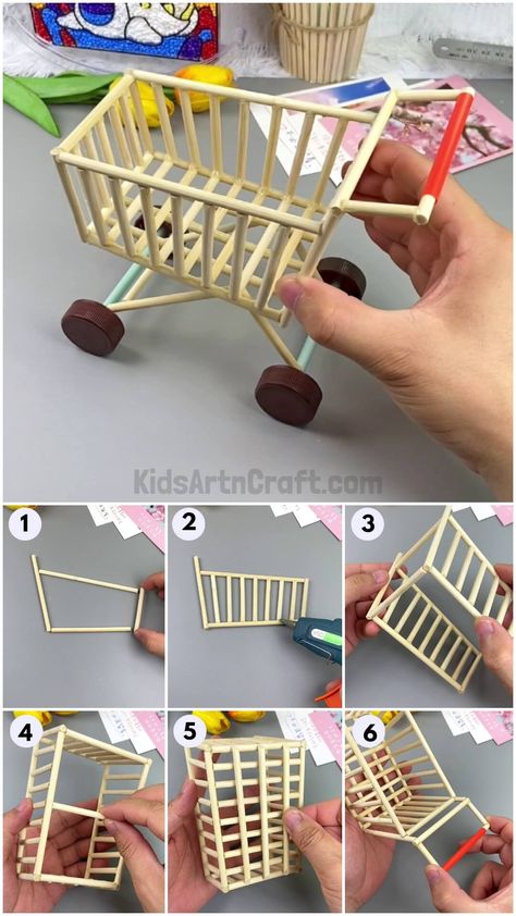 Ice Cream Stick Trolley Model Craft Tutorial For Beginners Check more at https://www.kidsartncraft.com/ice-cream-stick-trolley-craft-tutorial/ Ice Cream Stick Craft, Flower Crafts Kids, Popsicle Crafts, Ice Cream Stick, Doll Furniture Diy, Art And Craft Videos, Craft Tutorial, Craft Videos, Hand Painting Art