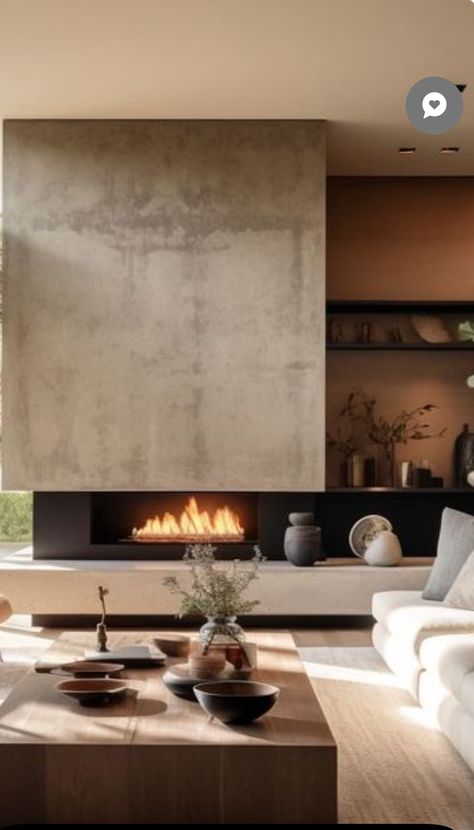 Mountain Modern Fireplace Wall, Luxury Modern Fireplace, Modern Fireplace Living Room, Contemporary Fireplace Ideas, Zen Minimalism, Fireplace Walls, Modern Interior Design Ideas, Contemporary Fireplace Designs, Fireplace Feature Wall