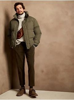 Men's Clothing - Shop New Arrivals | Banana Republic Cold Season Outfits Men, Men’s Fall And Winter Fashion, Very Cold Winter Outfits Men, Motorcycle Mens Fashion, Casual Fall Streetwear, Cold Outfits Men Winter Fashion, Down Jacket Men Outfit, Snow Outfit Men Winter Mens Fashion, Rain Coat Men Outfit