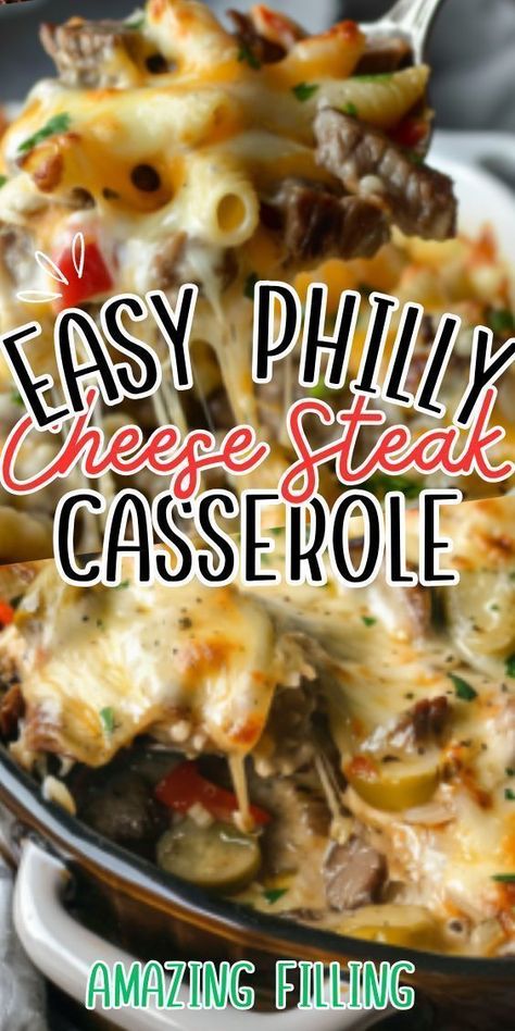 Easy Philly Cheese Steak Casserole—a hearty and satisfying dish that brings all the deliciousness of a classic Philly cheese steak sandwich to the dinner table in casserole form. Imagine tender strips of beef, sautéed onions and peppers, and gooey melted cheese, all baked together to Crockpot Philly Cheese Steak Easy, Easy Philly Cheese Steak, Philly Cheese Steak Crock Pot, Steak Bake, Cheese Steak Casserole, Philadelphia Cheesesteak, Philly Cheese Steak Sandwich, Steak Casserole, Philly Cheese Steak Casserole