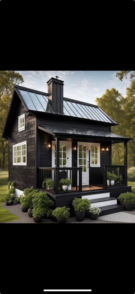 Black Houses, Tiny House Exterior, Modern Small House Design, Small House Design Exterior, Tiny House Inspiration, House Shed, House Extension Design, Tiny House Cabin, Modern Cabin