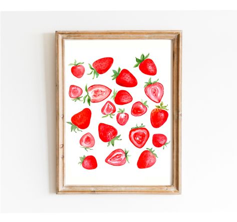 Strawberry Watercolor Painting Wall Art Print, Food Wall Art, Kids Gift, Cute Strawberry, Summer Fruit, Strawberry Pop Art Print, Red Print Mini Strawberry Painting, Artwork Museum, Strawberry Pop, Strawberry Watercolor, Strawberry Art, Fruit Strawberry, Strawberry Summer, Food Wall Art, Wall Art Kids