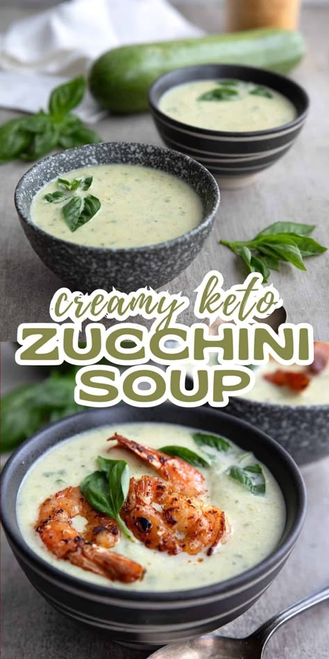 Creamy zucchini basil soup sings brings together the best of summer flavors. It's thick and rich, and a delicious addition to any low carb meal. Serve it hot or chilled! Cream Of Zucchini Soup, Soups Low Carb, Keto Soups And Stews, Zucchini Keto, Autumn Soups, Creamy Zucchini Soup, Zucchini Soup Recipes, Soup Low Carb, Clean Eating Soup Recipes