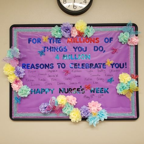 Nurse's Week 2019 #4MillionReasonsToCelebrate Nurses Week Board Ideas, Cna Appreciation Week Games, Nurses Week Party Ideas, Nurses Week Bulletin Board Ideas, Nurses Week 2024, Nursing Week Ideas, Nurses Week Activities, Nurse Week Ideas Activities, Nursing Home Week Ideas