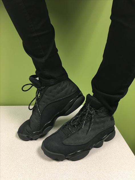 Black Cats on Feet. Work flow. Jordan 13s. Jordan 13 Black, Work Flow, Jordan 13, Black Cats, Black Sneaker, All Black Sneakers, I Dress, All Black, Black Cat