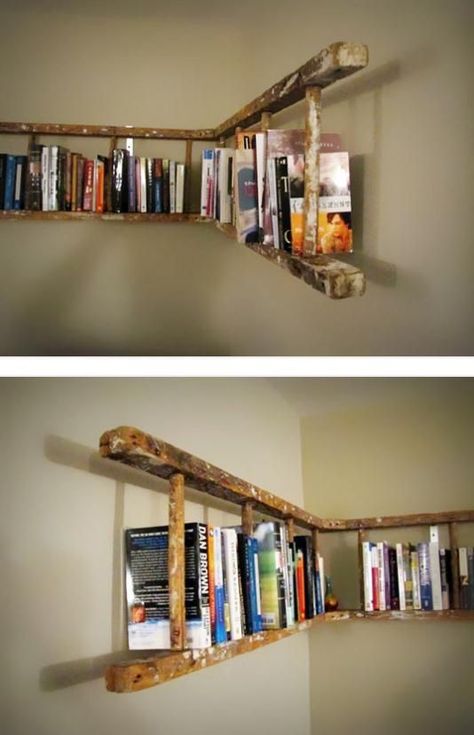 10 Unique Bookshelves To Display Your Collection - Pallucci Furniture Old Wooden Ladders, Koti Diy, Vintage Ladder, Ladder Bookshelf, Bookshelves Diy, Design Case, My New Room, Design Interior, Home Deco