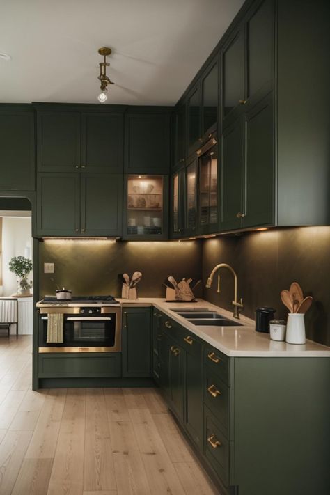 Green And Black Kitchen Ideas, Ideas Under Staircase, Pebble Garden Ideas, Forrest Bedroom, Green And Gold Kitchen, Anything But A Cup, Cup Party Ideas, Kitchen Marble Countertops, Forest Green Kitchen