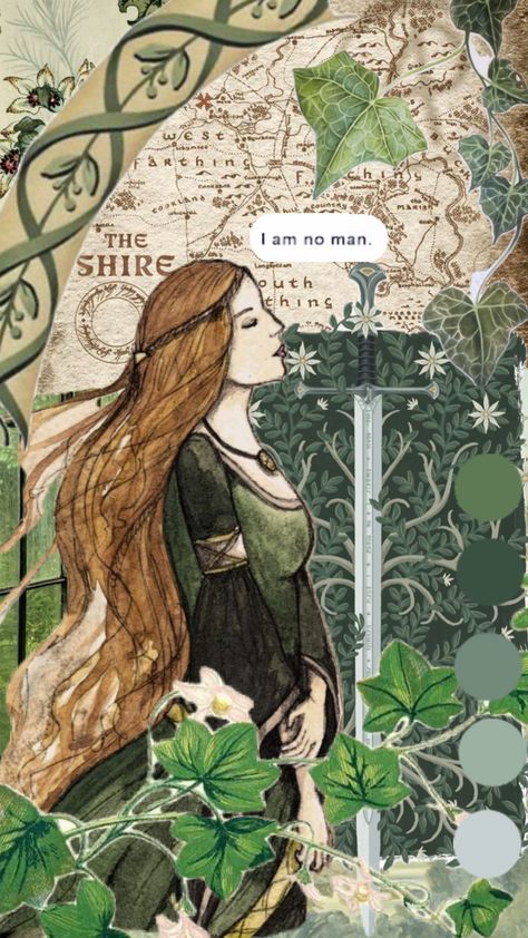 #lordoftherings #lotr #eowyn #green #greenaesthetic #rohan #middleearth #ilmioprimoshuffle #myfirstshuffle Lotr Eowyn, Eowyn And Faramir, Tolkien Tattoo, I Am No Man, Fairytale Aesthetic, Witch Quotes, Shield Maiden, Jrr Tolkien, Girly Art