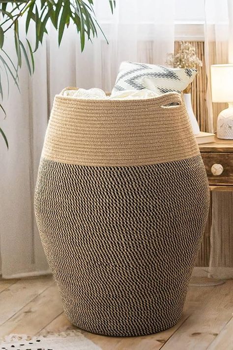 Amazon.com: Goodpick Tall Laundry Hamper | Woven Jute Rope Dirty Clothes Hamper Modern Hamper Basket Large in Laundry Room, 25.6" Height : Home & Kitchen Modern Hamper, Laundry Cart, Hamper Basket, Clothes Hamper, Home Decor Baskets, Rope Basket, Large Baskets, Jute Rope, Dirty Clothes