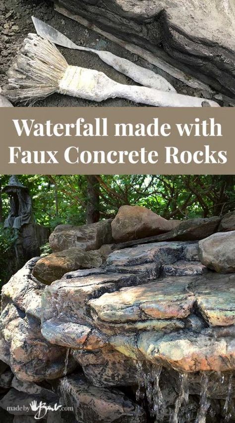 Concrete Waterfall, Diy Faux Rocks, How To Make Rocks, Waterfall Landscaping, Diy Waterfall, Foam Sculpture, Artificial Rocks, Rock Fountain, Fake Rock