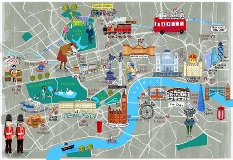 London Tourist Map - Hand Drawn Maps London Attractions Map, London Tourist Map, Central London Map, London City Map, London Underground Map, London Walking Tours, London Tourist, London With Kids, Map Of London