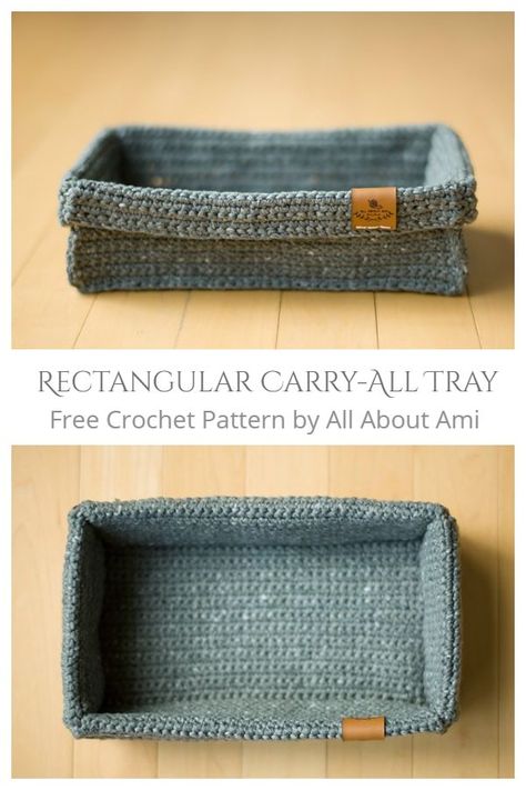 Rectangular Carry-All Tray Free Crochet Pattern Small Rectangle Crochet Basket Pattern Free, Crochet Drawer Organizer, Crochet Square Basket Pattern Free, Crochet Baskets Free Pattern, Crochet Baskets Free Patterns Storage, Crocheting Baskets, Crochet Storage Baskets Free Pattern, Crochet Bin, Crochet Storage Baskets Free