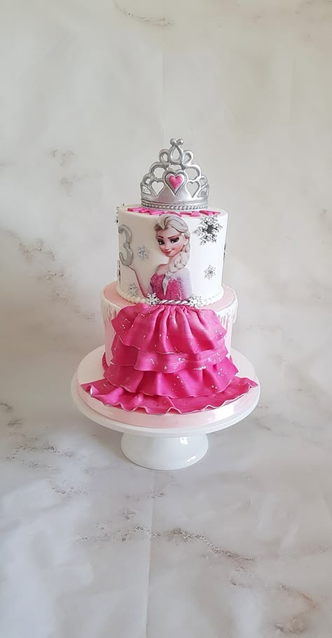 Pink Elsa Cake, Princes Cakes Birthday, Simple Graduation Cakes, Princess Theme Cake, Frozen Themed Birthday Cake, Sweet Birthday Cake, Elsa Cake, Prince Cake, Frozen Cake Topper