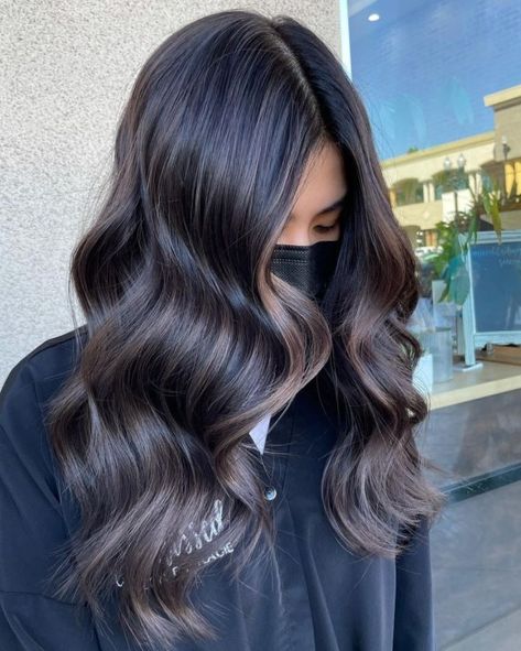 Black Base with Shiny Chocolate Highlights Ash Brown Color Hair, Natural Ash Brown Hair, Dark Ash Brown Hair, Brown Color Hair, Ash Brown Highlights, Ash Brown Color, Light Ash Brown Hair, Dark Ash Brown, Brown Hair Trends